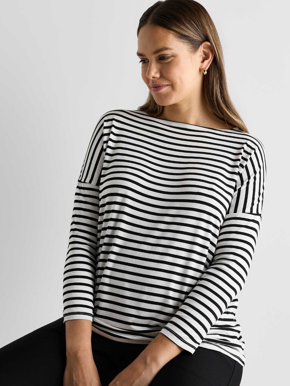 Quince Bamboo Jersey Maternity Black White Striped Long Sleeve Top Size XL